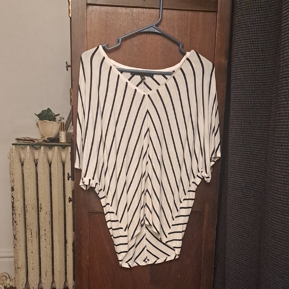 White House Black Market Woman's Black and White Striped Blouse